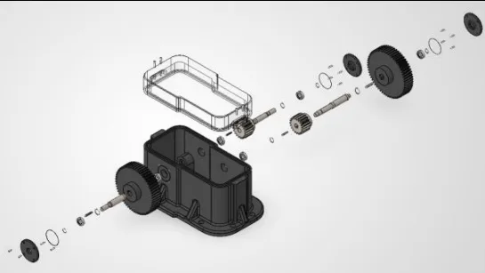 Exploded view of the two-stage gear reducer assembly